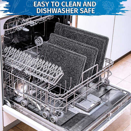 DIFULI Schneidebrett Set 3-teilig Granitoptik, 100% Rutschfeste Aufkleber und Saftkanal